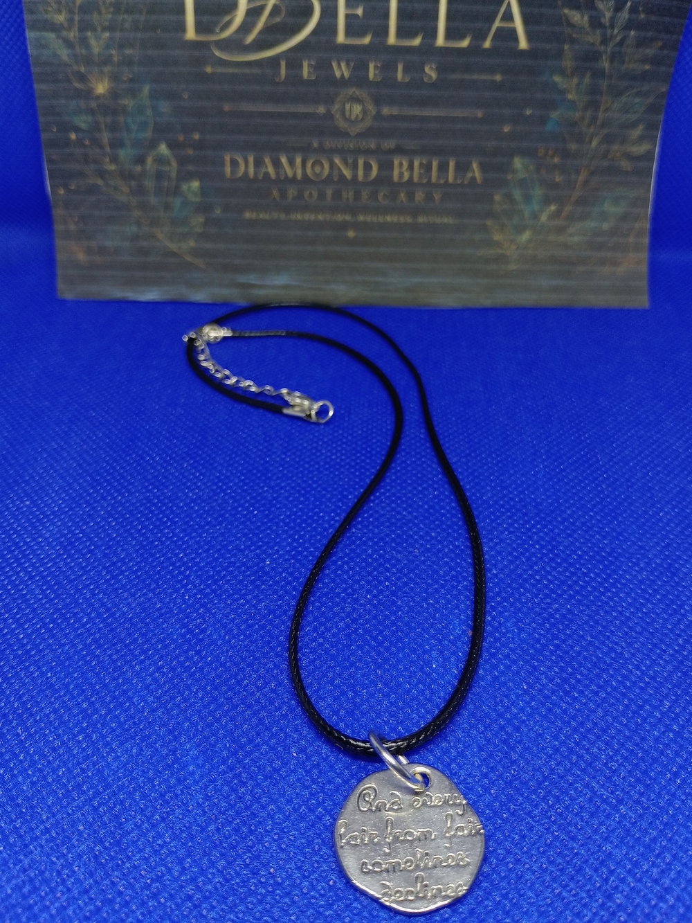 Black Cord Necklace with Silver Round Pendant
